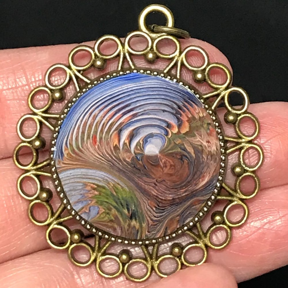 NWOT Wearable Art Pendant, Fluid Art Pendant